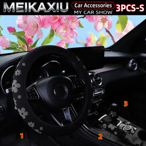 3 Bộ Hoa Xốp Nữ 3D Vải Bọc Vô Lăng Ô Tô & Phanh Tay/Bộ Bọc Cần Số Không Viền Phụ Kiện Ô Tô