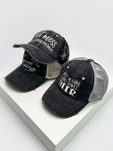 หมวกเบสบอลปักลายตัวอักษรสไตล์ย้อนยุคฤดูใบไม้ผลิและฤดูร้อนสำหรับผู้หญิง หมวกกันแดดทรงพับได้แบบอเมริกัน หมวกทรงกลม หมวกทรงกลม