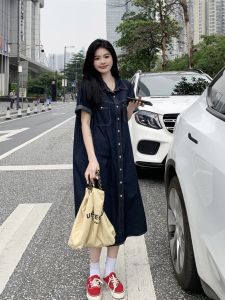 plus Size Denim Striped Dress with Shawl Loose Fit Summer Shirt Dress Belly Covering Slimming Long Dress Korean Style H-Line