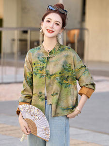 MANWUJINGLING | Chinese Style Printed Button Down Short Jacket