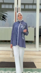 MDLY Baju kemeja atasan wanita/Atasan Bergaris/Kemeja Casual Motif Garis/Keya Stripes Shirt by mdly