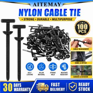 【Local Stock】100Pcs Universal Cable Tie Buckle Heavy Duty Self-Locking Nylon Zip Tie Holders for Car Fender Trunk Lining Underbody Panel - Multipurpose Auto Repair Tool