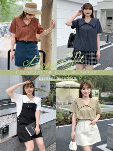 Fashionable French Style Short Sleeve Doll Collar Shirt for plus Size Women Spring Summer Slimming Cute Cotton Blend Shirt