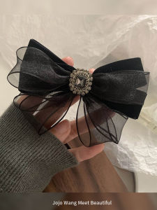 Jojo Wang Original Design Butterfly Knot Hair Clip French Style Elegant Feeling Back Brain Net Yarn Black European Root Yarn Korean