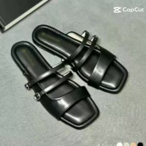 Sandal Sol Flat Wanita Double Gesper Alas Busa Empuk Korean Style RRC