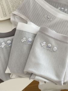 Quần Lót Nữ Ice Silk Gray Stripes Cartoon Cool Sensation Lụa Không Để Lại Dấu Vết Thoáng Khí Thoải Mái Quần Lót Tam Giác Hở Mông Bằng Lụa
