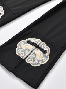 Stylish Mom Summer Fashion Traditional Nine-Piece Pants Middle-Aged And Elderly Womens Pure Color Embroidered Micro-flared Pants