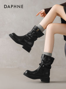 Daphne | Black Thick-Soled Martin Style Ankle Boots