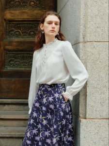 Koradior | Vintage Court Style Lace Roses Half-Placket Chiffon Blouse
