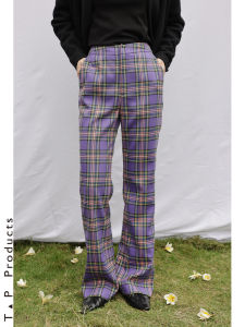 High Waist Casual Floor-Length Pants Dream Catcher Series Spring Purple Tone Coloring Grid Pattern Womens Fashion