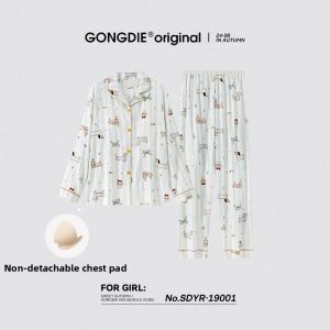 GONGDIE | Soft Breathable Spring Autumn Women Pajamas Set