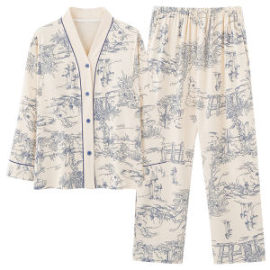 Váy ngủ bầu MiiOW vải cotton dài tay cổ chữ V