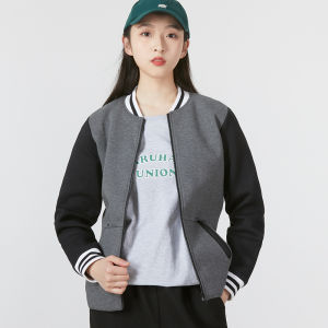 เสื้อแจ็คเก็ตเบสบอลสีเทา ทรงหลวม คอตั้ง สำหรับผู้หญิง ฤดูใบไม้ผลิ 2024 เสื้อผ้ากีฬา วิ่ง ลำลอง คอกลม เสื้อผ้ากีฬา