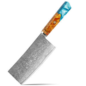 XITUO 1-6PCS Professional Damascus Steel Chefs Knives Set Sea Blue Resin Wood Handle BreadSantokuCleaverParingCooking Knife