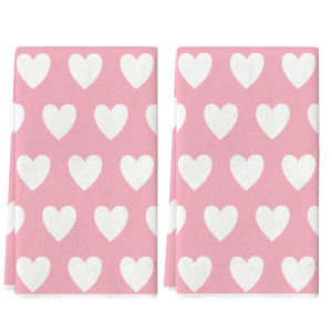 2Pcs Sweet Pink Heart Kitchen Towels 40Cm*60Cm Towel Set Super Absorbent Soft Cleaning Cloth Cooking and Baking Tea Towel Hand Towel Cleaning Cloth Dishcloth Kitchen Decoration Living Room Decoration Kitchen Essentials Home Essentials