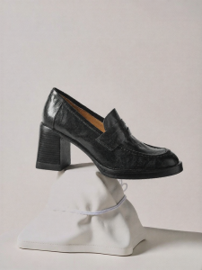 Belle | Vintage Seagull Sheepskin Chunky Heel Loafers