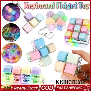 KEBETEME 4/5/9 KeysStress Relief Keyboard Keychain with light Creative keycap Key Button Fidget Keychain Pass The Time Decompression Toy