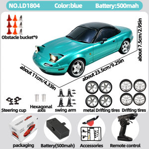 LDRC Upgraded LD1804 1:18 MX-5 RWD RC Drift Car Gyro Stabilization with LED Headlights & Funny Tongue Design 2.4G Remote Car Toy