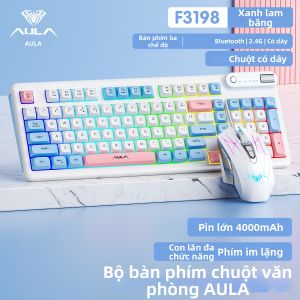 AULA | Bộ Bàn Phím và Chuột 98 Phím Chế Độ Ba Không Dây Im Lặng Văn Phòng