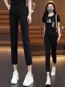 High Waist Slim Fit Straight Leg Pants Womens Summer New Style Casual Pants Pocket Detail Versatile Style Elastic Cuff