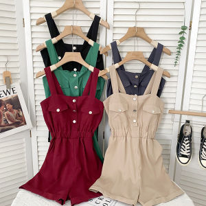 Casual Fashion All-Matching High Waist Slim Looking Single-Breasted Parka Sling Jumpsuit Loose Pants Casual Pants Womens Fashion