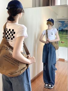 American Style White Short Sleeve T-Shirt Womens Summer New Retro Slim Small Size Hot Girl Print Top Casual Cotton Sweatshirt