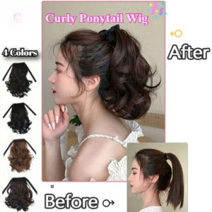 Heat Resistant Synthetic Curly Ponytail Wig Adjustable Elastic Band Quick Clip On Natural Curls Fake Hair