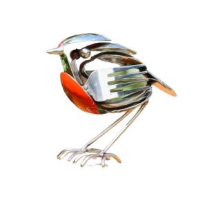 Red Chest Robin Figurine Unique Scrap Cutlery Metal Mini Collectible Ornament For Bookshelf Study Desktop Window Sill Home Decor