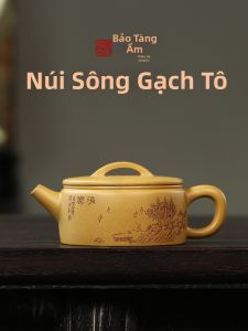 CANGHUTIANXIA | Bình Trà Đất Tím Mini Điêu Khắc Bọc Vàng Nhạt