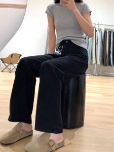 High Waist Straight Leg Jeans Womens Spring Autumn Black Loose American Style Casual Drapey Wide Leg Pants Slimming Effect