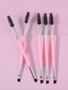 5ชิ้นมัลติฟังก์ชั่สีชมพูสองหัวแปรงมาสคาร่าแปรงคิ้วเริ่มต้นตาเครื่องมือแต่งหน้ามาสคาร่าขดแปรงแต่งหน้า