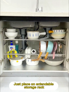 SUS 304 Stainless Steel Kitchen Storage Rack Adjustable Under Sink Organizer Expandable Cabinet Shelf Space Saving Kitchen Organizer