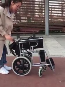 Portable Light Wheelchair Wheelchair For The Elderly Paralyzed With Wheels Wheelchair For Travel With Wheels Wheelchair For Adult Bearing 150kg Solid Anti-Skid Tires With Brake