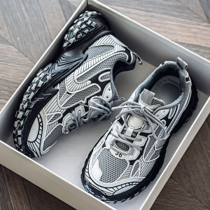 Mens Retro Style Breathable Mesh Sports Shoes Silver Thick Bottom Casual Versatile Autumn Winter Sneakers Comfortable All-Match