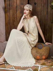 XIANGYING | Ethnic Style Embroidered Linen Vest Dress 2 Pieces Faux Sleeveless Summer New Arrival