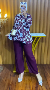 Setelan Rayon Kombinasi Motif kekinian one set kemeja wanita dewasa terbaru 2025