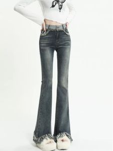 Quần Jeans Ống Loe Cạp Cao Màu Xanh Nhạt Cho Nữ Mùa Xuân Thiết Kế Ôm Dáng Ôm Vừa Vặn Quần Jeans Denim Cạp Cao