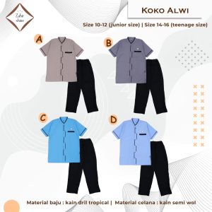 Baju Koko Alwi Setelan Pakaian Muslim Anak dan Remaja Lengan Pendek Model Pakistan Usia 10-16 Tahun