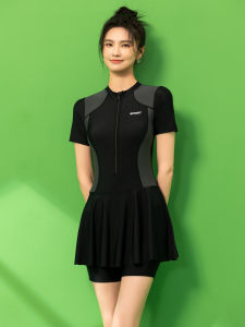 Large Size One-Piece Swimsuit Womens Five-Point Thermal Spring Sporty Swimwear Short Sleeve with Chest Pad No Steel Support