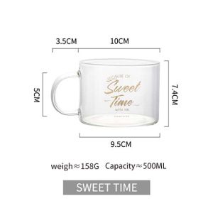 KEMORELA Creative Alphabet Glass Large Juice Cup with Handle Office Tea Cup Dessert Cup Oatmeal Cup Breakfast Cup Glass