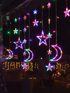 🌙3.5M Hari Raya Moon and Star Curtain Light 8 Modes Fairy Light Ramadan Home Party Garden Decor Lampu Raya