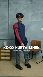 DGM Baju Koko Pria Polos Katun Linen Lengan Panjang Kombinasi Premium Koko Kurta 043