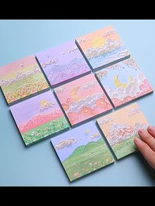 (80 Lembar) Sticky Notes Aesthetic Motif Alam Oil Painting Memo Sekolah Kantor SN8003