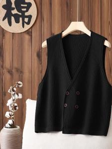 Spring and Autumn Clothing Short Vest Vest Womens Pure Color Cotton Thread Knitting Cardigan V Neck Vest Cardigan Loose Sleeveless Outer Wear