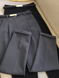 Spring Summer 2024 New Womens Suit Pants High Waist Slimming Loose K-Style Cotton Polyester Fiber Cropped Length Zippered Waist Elastic Band