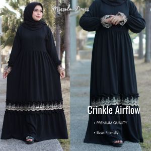 Mussela Dress Gamis Cringkel Premium Maxi Baju Muslimah Renda Motif Terbaru Gamis Pengaosan