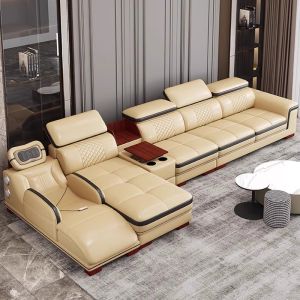 Smart Massage Leather Sofa Modern Minimalist Futon Small Household Luxury Multi-Function Living Room Corner Combination