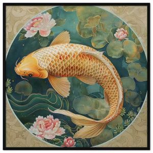 Tranh phong thủy cá chép và hoa mẫu đơn tranh treo tường tranh dán tường phòng thờ phòng khách in canvas. CGI - 457