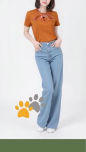 Áo thun nữ thiết kế cổ đính hạt đục lỗ giọt nước