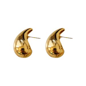 Chunky TeardropWater droplet Stud Earrings 18K Gold Plated Silver • 316L Stainless Titanium Steel Waterproof Non Tarnish Hypoallergenic Earring For Women ER351